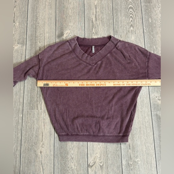 Z Supply Mauve V-Neck Waffle Knit Long Sleeve Top Size Small Relaxed Fit - Picture 3 of 8